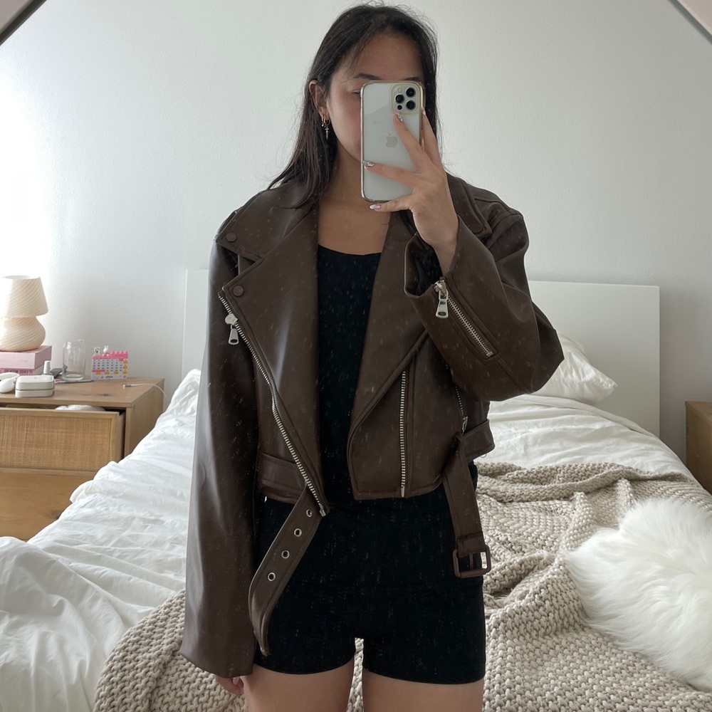 Lioness faux brown leather jacket